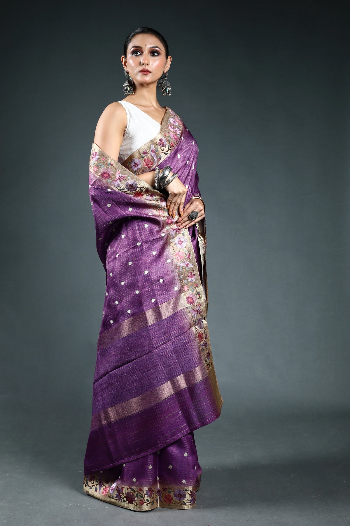 EBS240B4 - Linen Silk Saree Purple - blouse