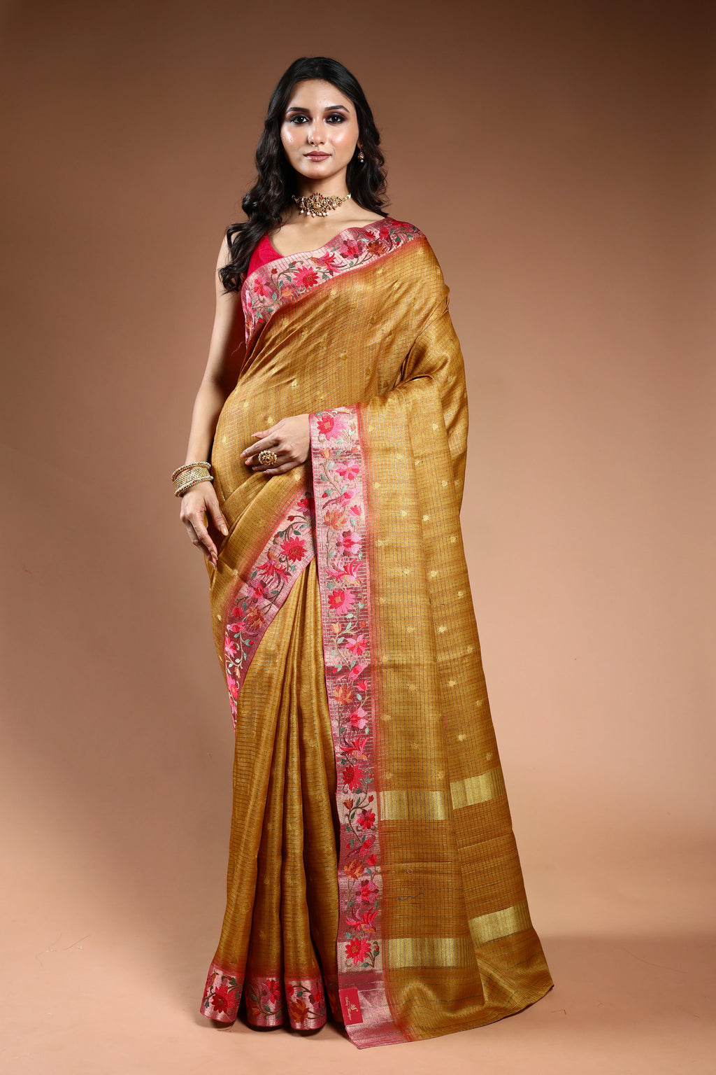 EBS242B4 - Linen Silk Saree Mustard - front
